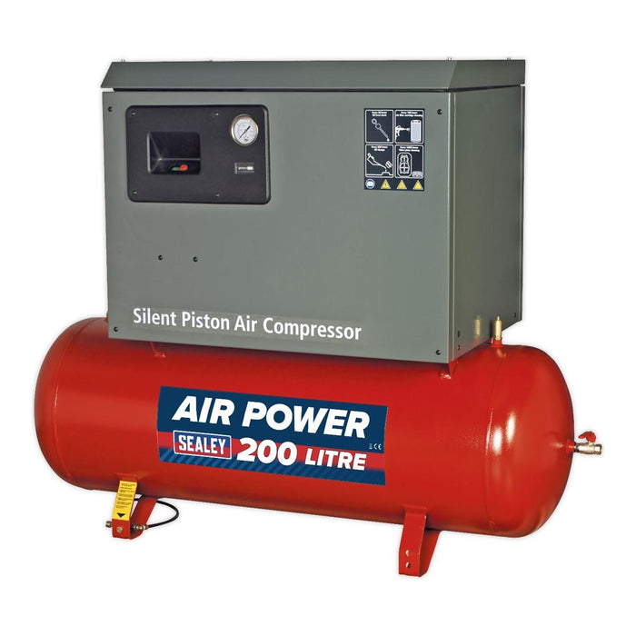 Sealey 200L Low Noise Belt Drive Air Compressor with Cast Cylinders 3hp Sealey - Town Tools 