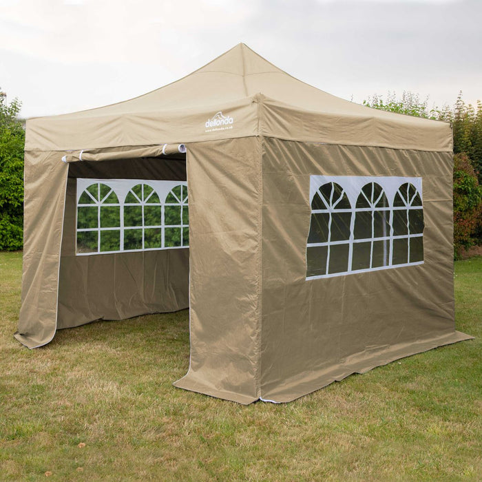 Dellonda 2x2m Pop-Up Gazebo & Side Walls  Carry Bag Rope Stakes & Weight Beige