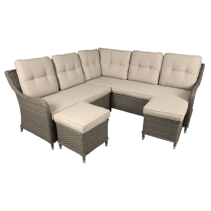 Dellonda Chester Rattan Wicker Outdoor 5-Seater Corner Sofa Set 4pc