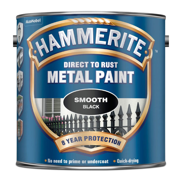 Hammerite Direct To Rust Metal Paint - Smooth Black - 2.5 Litre