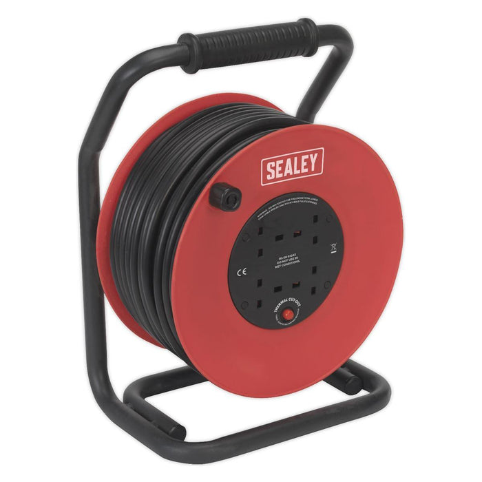 Sealey Cable Reel 50m 4 x 230V 2.5mmï Heavy-Duty Thermal Trip CR25025 Sealey - Town Tools 