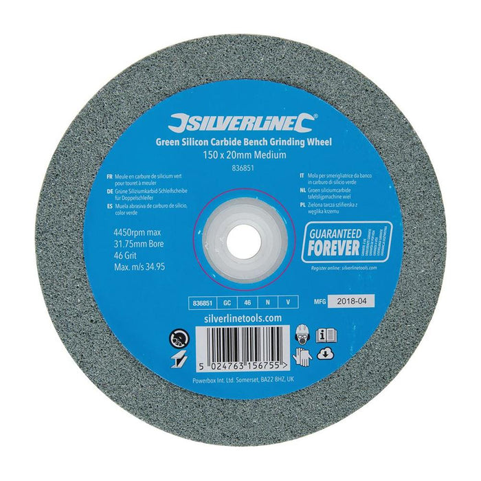 Silverline Green Silicon Carbide Bench Grinding Wheel 150 x 20mm Medium Silverline - Town Tools 