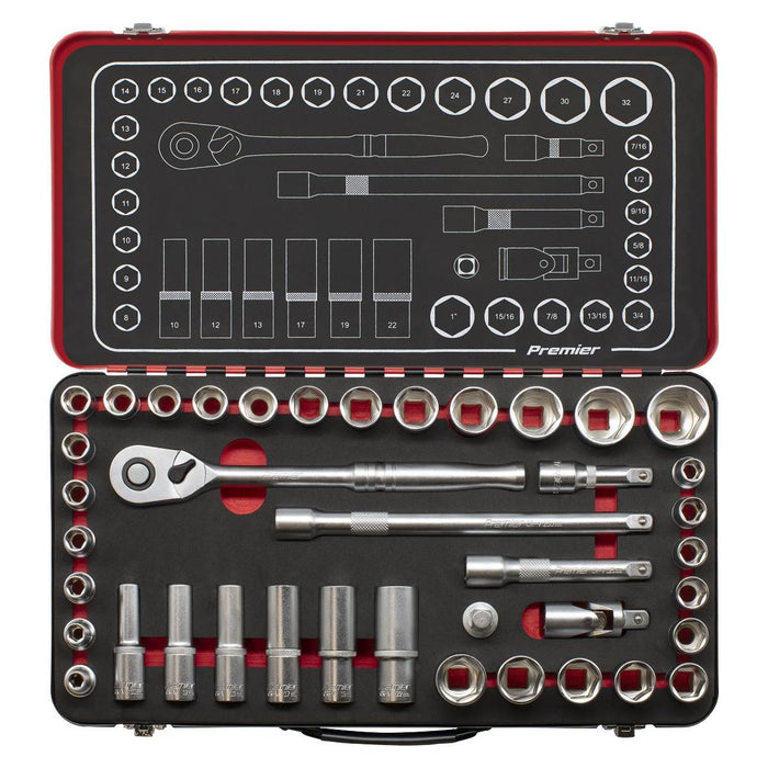 Premier Platinum Metric/Imperial Socket Set 1/2"Sq Drive 40pc Sealey Premier Platinum - Town Tools 