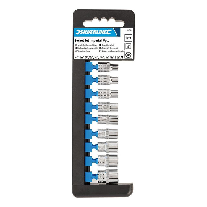Silverline Socket Set 1/4" Drive 6pt Imperial 9pce 3/16" - 1/2" Silverline - Town Tools 