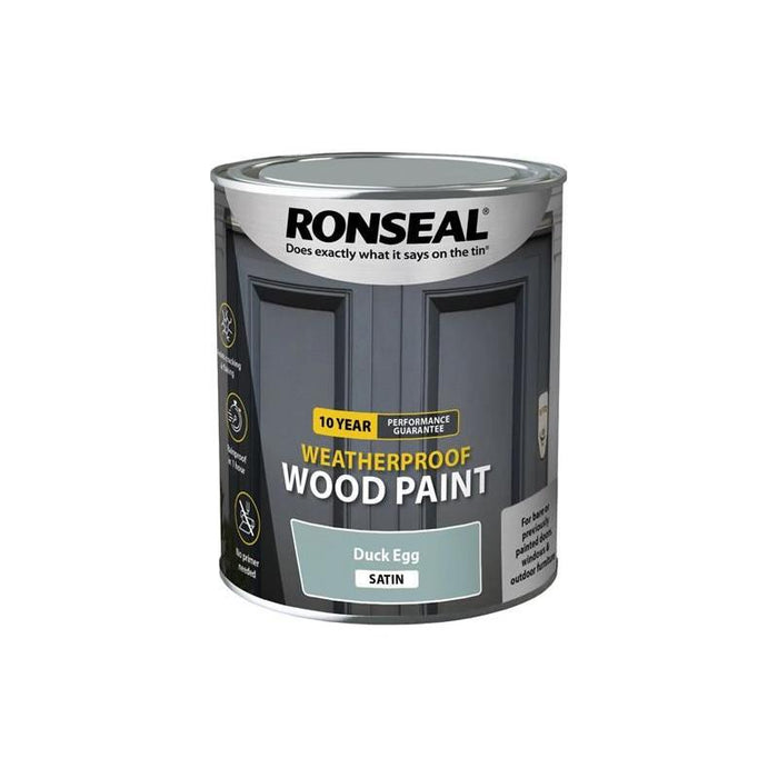 Ronseal 10 Year Weatherproof Wood Paint Duck Egg Blue Satin 750ml Ronseal - Town Tools