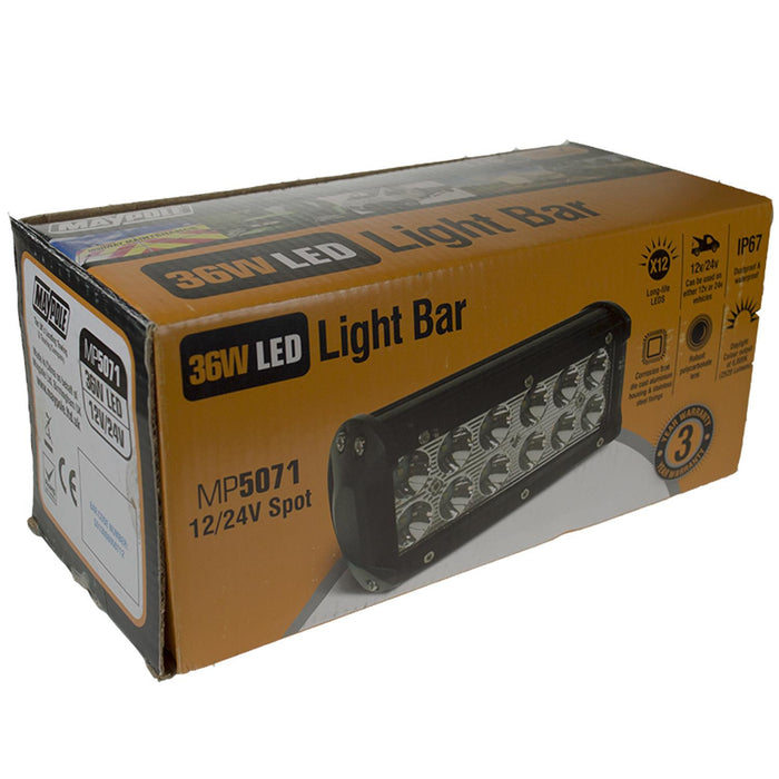 Maypole 12/24V Spot LED Bar Work Lamp 12 x 3W 2520 Lumen Brightness / Waterproof Town Tools - Town Tools 