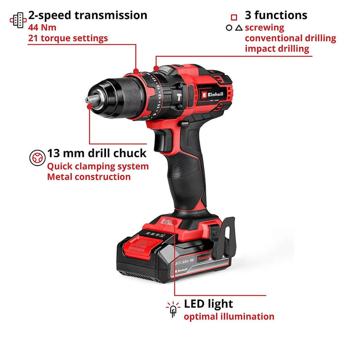 Einhell Cordless Combi Drill 44Nm 18V With Battery &Charger TE-CD 18/44 Li-i Power X-Change