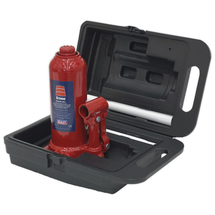 Sealey Bottle Jack 5 Tonne with Storage Case SJ5BMC Sealey - Town Tools 