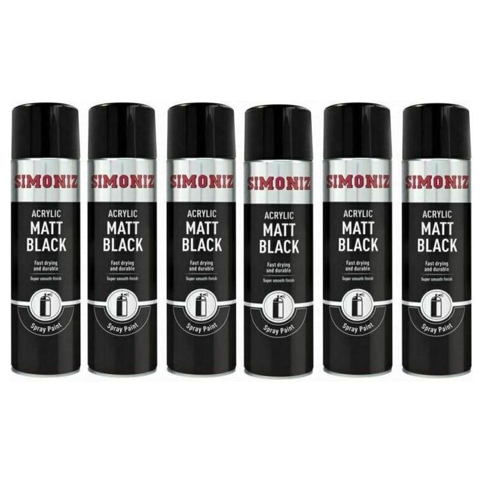 6x Simoniz Large Matt Black Acrylic Aerosol Car Auto Spray Paint 500ml SIMP17D Simoniz - Town Tools 