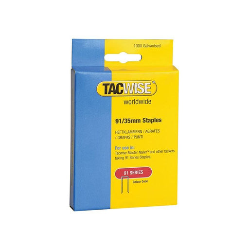 Tacwise 91 Narrow Crown Staples 35mm - Electric Tackers (Pack 1000) Tacwise - Town Tools