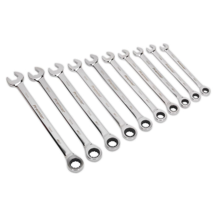 Sealey Combination Ratchet Spanner Set 10pc Extra-Long Metric AK63914 Sealey - Town Tools 