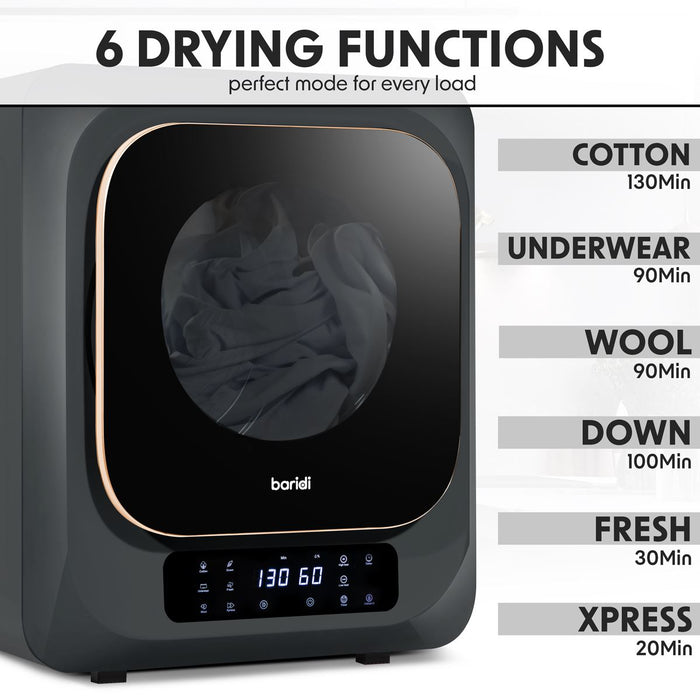 Baridi Tabletop Tumble Dryer with Digital Controls 2.5kg Capacity - Black Baridi - Town Tools 