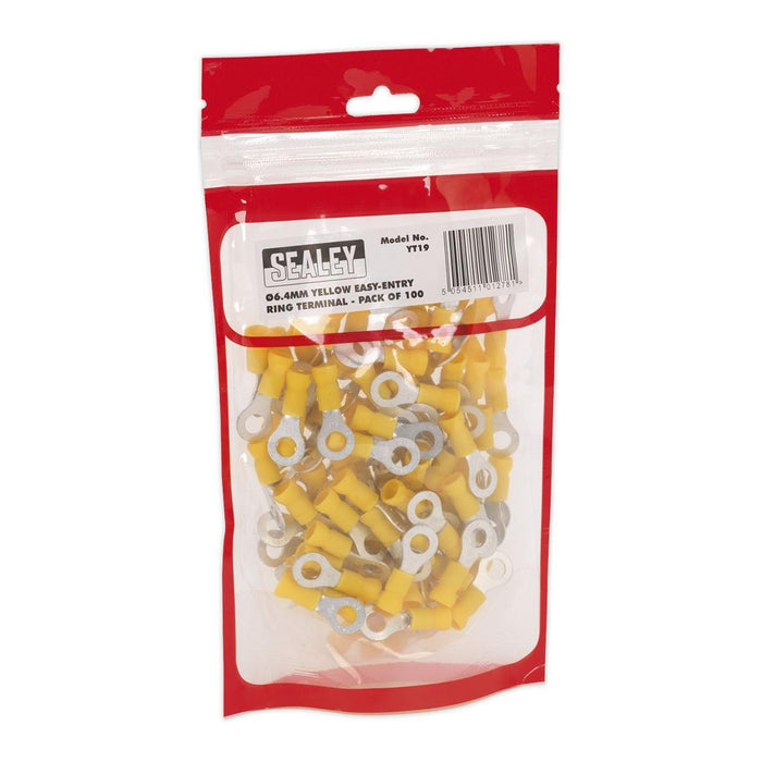 Sealey Easy-Entry Ring Termina l6.4mm (1/4") Yellow Pack of 100 YT19 Sealey - Town Tools 