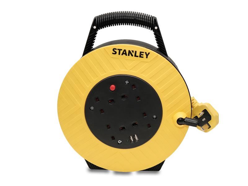 STANLEY Electrical Semi-Enclosed Cable Reel 240V 13A 4-Socket + 2 USB 7.5m STANLEY� Electrical - Town Tools