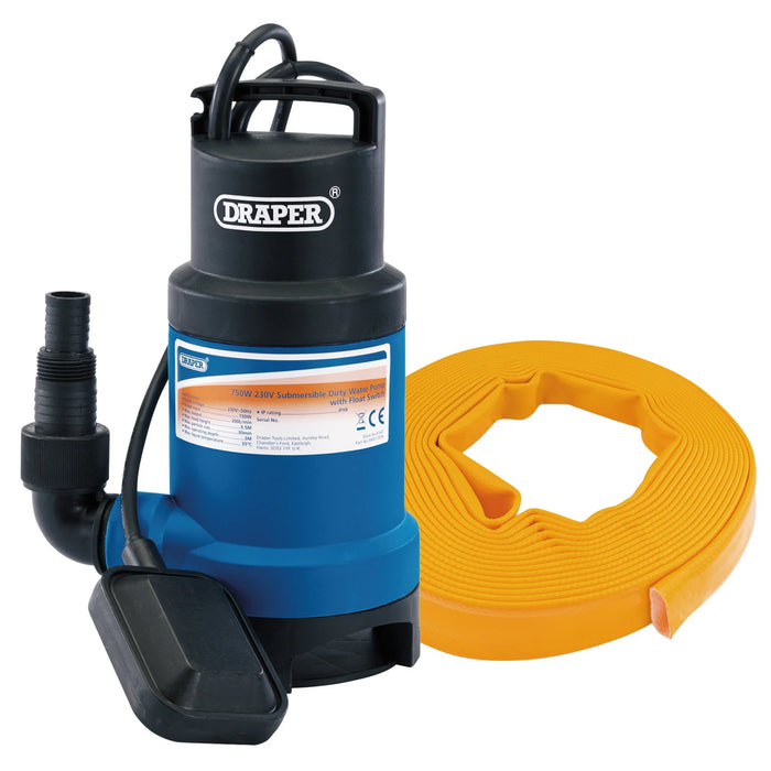 Draper Submersible Dirty Water Pump Kit with Layflat Hose & Adaptor