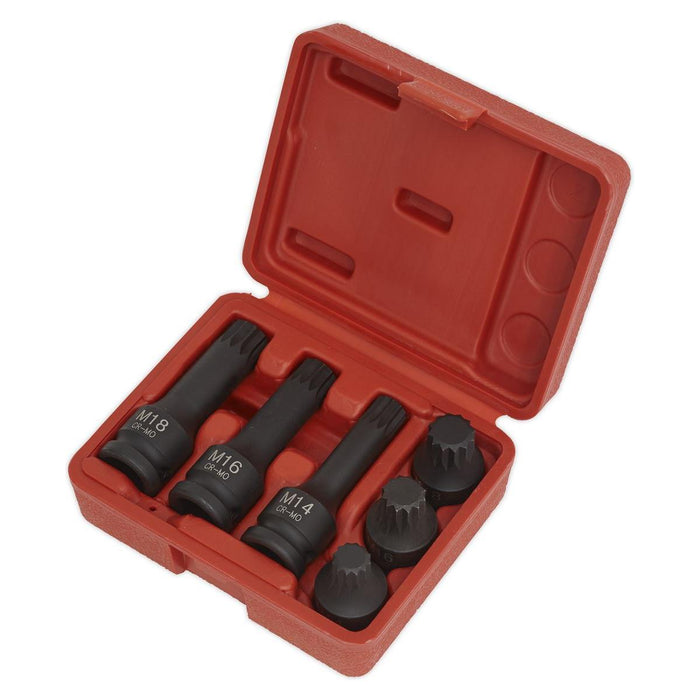 Sealey Impact Spline Socket Bit Set 6pc 1/2"Sq Drive SX052 Sealey - Town Tools 