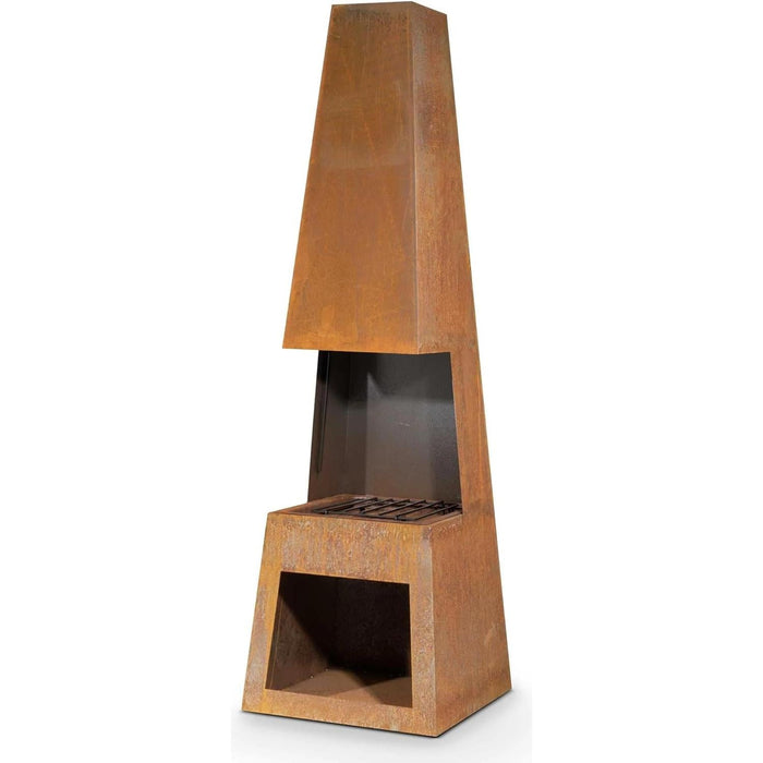 Dellonda Outdoor Chiminea Fireplace Heater Firewood Storage - Corten Steel