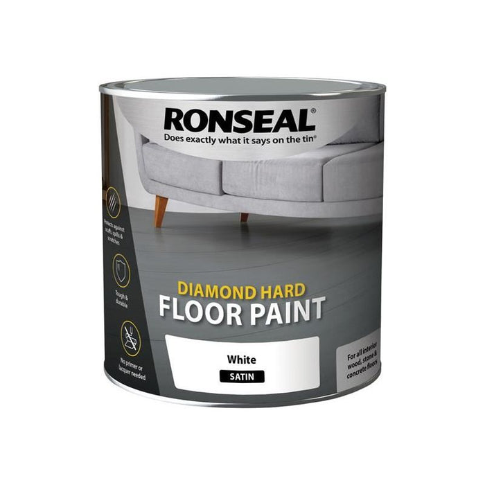 Ronseal Diamond Hard Floor Paint Satin White 2.5 litre Ronseal - Town Tools