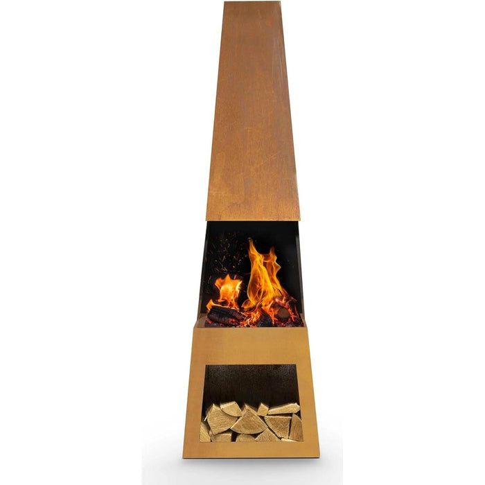 Dellonda Outdoor Chiminea Fireplace Heater Firewood Storage - Corten Steel