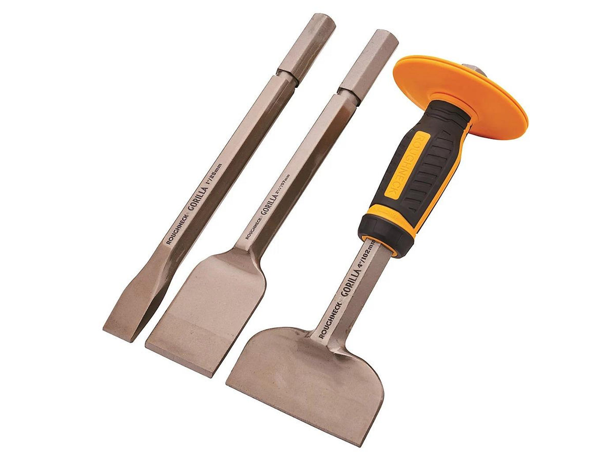 Roughneck Bolster & Chisel Set in Tool Roll with Interchangable Guard ...