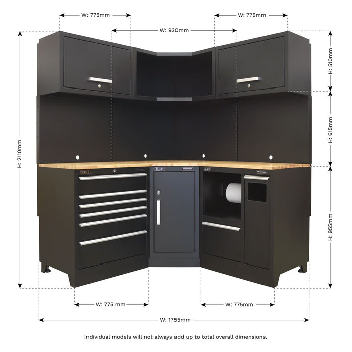 Sealey Premier Premier Corner Storage System with Oak Worktop 1.7m APMSCOMBO6W Sealey Premier - Town Tools 
