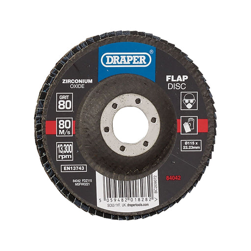 Draper Zirconium Oxide Flap Disc, 115 x 22.23mm, 80 Grit 84042 Draper - Town Tools 