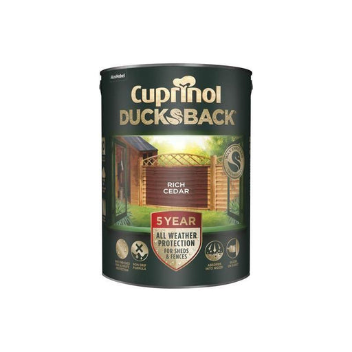 Cuprinol Ducksback 5 Year Waterproof for Sheds & Fences Rich Cedar 5 litre Cuprinol - Town Tools