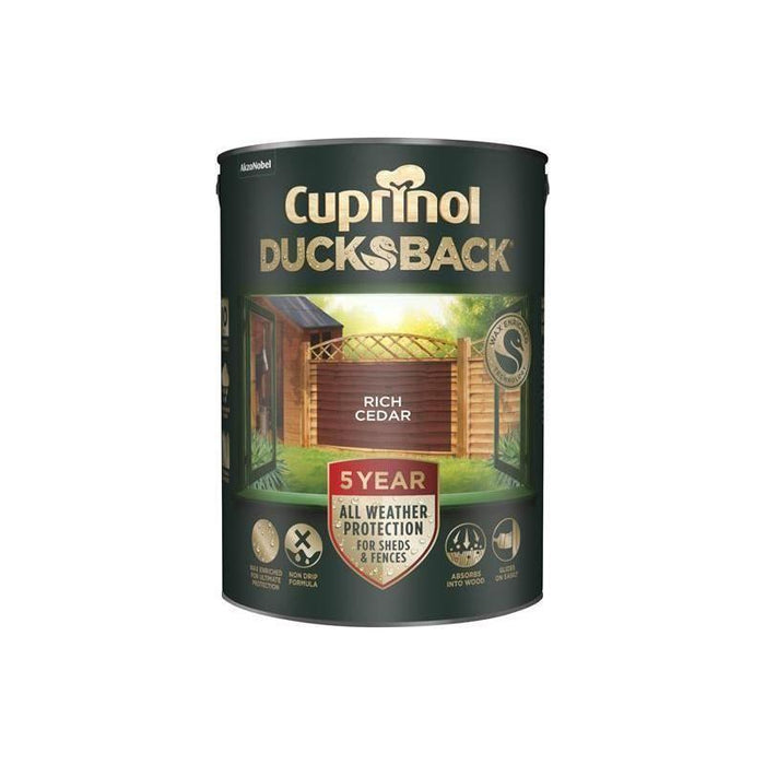 Cuprinol Ducksback 5 Year Waterproof for Sheds & Fences Rich Cedar 5 litre Cuprinol - Town Tools