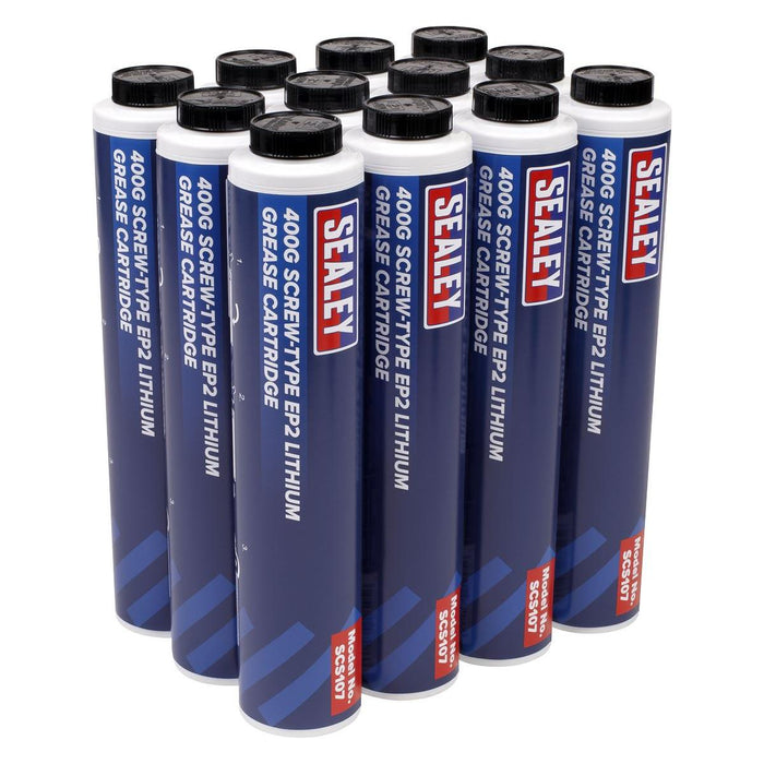 Sealey Screw-Type EP2 Lithium Grease Cartridge 400g Pack of 12 SCS108 Sealey - Town Tools 