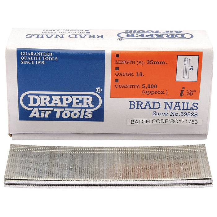 Draper Brad Nails, 35mm (Pack of 5000) 59828 Draper - Town Tools 