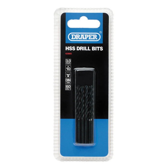 Draper HSS Twist Drill Bits, 3.0 x 60mm (Pack of 10) - D29MC