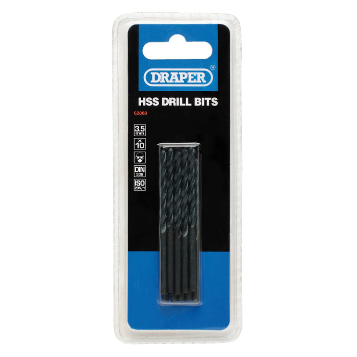 Draper HSS Twist Drill Bits, 3.5 x 70mm (Pack of 10) - D29MC