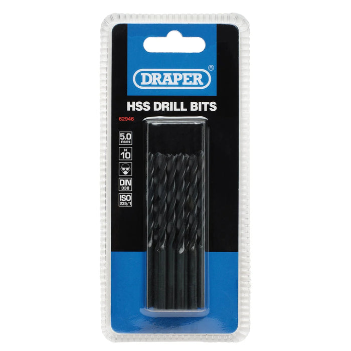 Draper HSS Twist Drill Bits, 5.0 x 85mm (Pack of 10) - D29MC