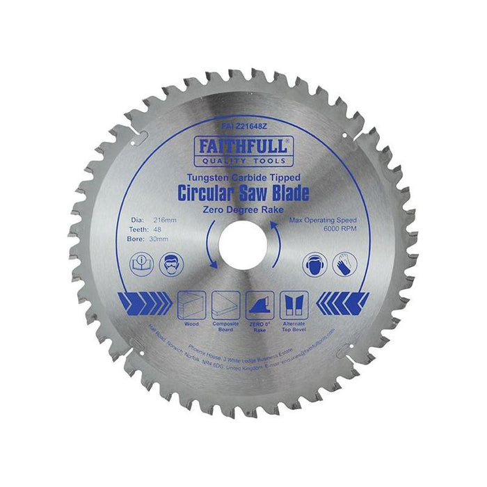 Faithfull TCT Circular Saw Blade Zero Degree 216 x 30mm x 48T Faithfull - Town Tools