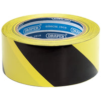 Draper Adhesive Hazard Tape Roll, 33m x 50mm, Black and Yellow - TP-HAZ.