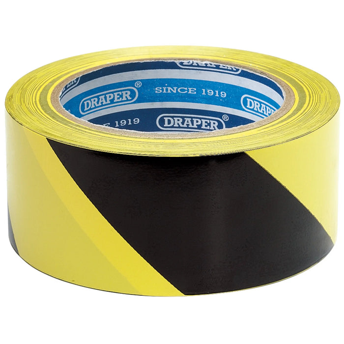 Draper Adhesive Hazard Tape Roll, 33m x 50mm, Black and Yellow - TP-HAZ.
