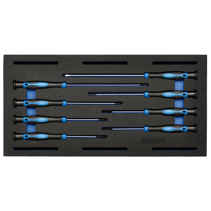 Draper Extra Long Precision Screwdriver Set in 1/4 Drawer EVA Insert Tray (8