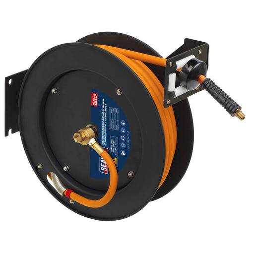 Sealey 15m Retractable High-Visibility Hybrid Air Hose with Metal Reel 10mm ID Sealey - Town Tools 