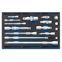 Draper Extension Bar, Universal Joints and Socket Convertor Set 1/4 Drawer EVA