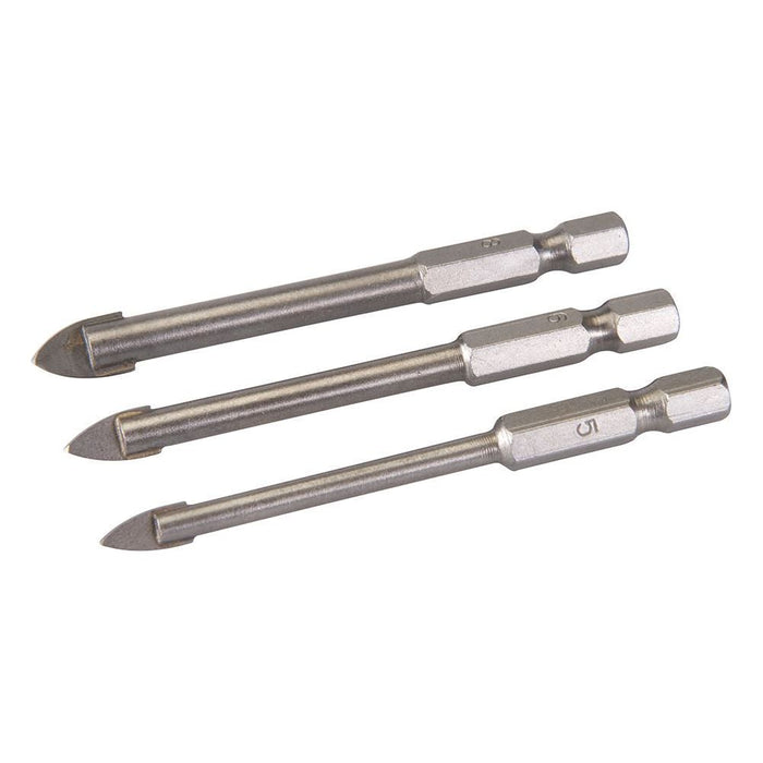 Silverline Hex Drive Tile & Glass Drill Bit 3pce Set 5, 6 & 8mm Silverline - Town Tools 