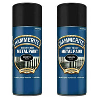 2x 400ml Hammerite SMOOTH BLACK Direct to Rust Metal Spray Paint Aerosol 400ml