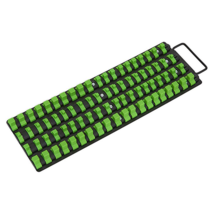 Sealey Socket Rail Tray 1/4" 3/8" & 1/2"Sq Drive Hi-Vis Green AK27051HV Sealey - Town Tools 