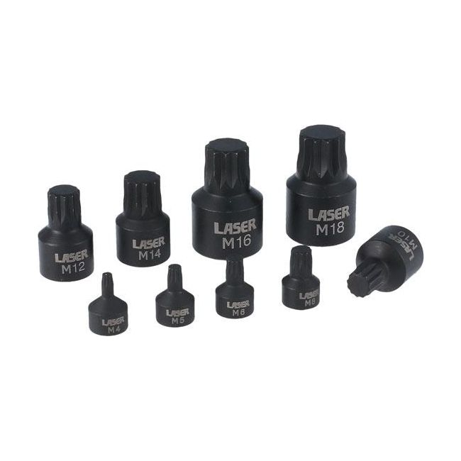 Laser Low Profile Spline Socket Bit Set 1/4"D, 3/8"D, 1/2"D 9pc 6725