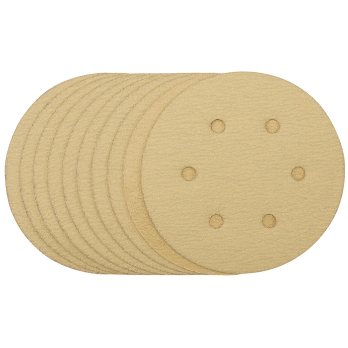 Draper Gold Sanding Discs with Hook & Loop, 150mm, 120 Grit, 6 Dust Extraction