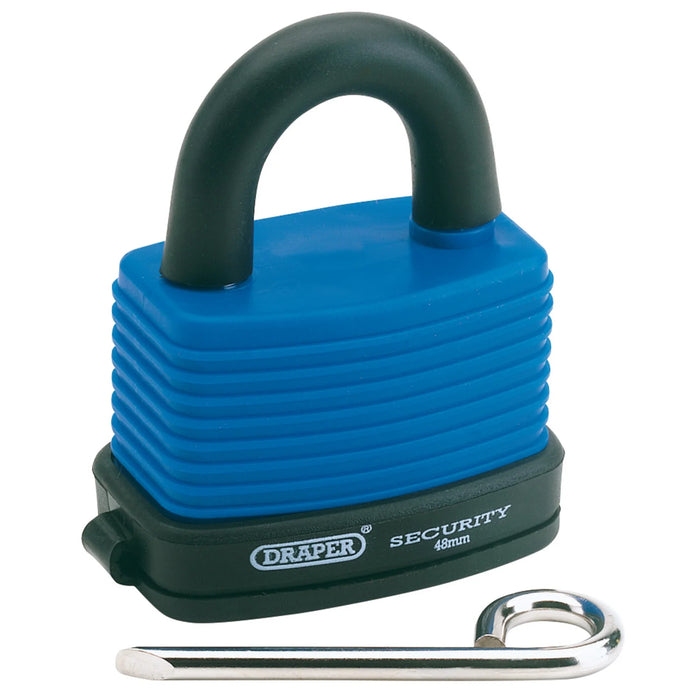 Draper Resettable 4 Number Combination Laminated Steel Padlock and Bumper, 48mm