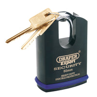 Draper Expert Heavy Duty Padlock and 2 Keys with Shrouded shackle 46-61mm