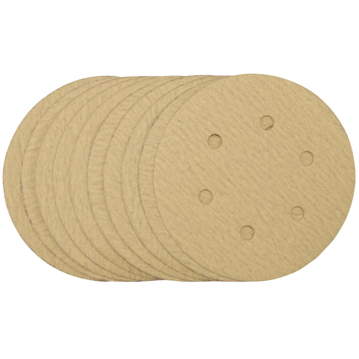 Draper Gold Sanding Discs with Hook & Loop, 150mm, 180 Grit, 6 Dust Extraction