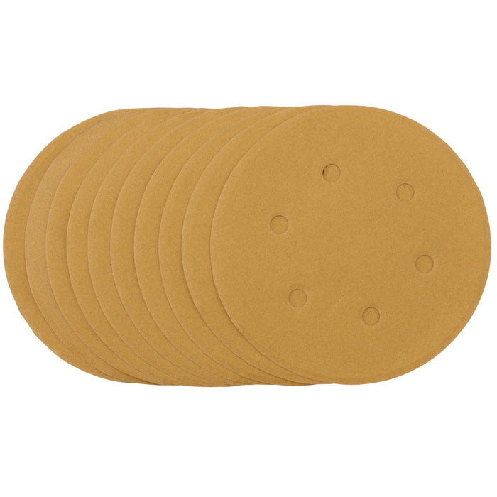 Draper Gold Sanding Discs with Hook & Loop, 150mm, 240 Grit, 6 Dust Extraction