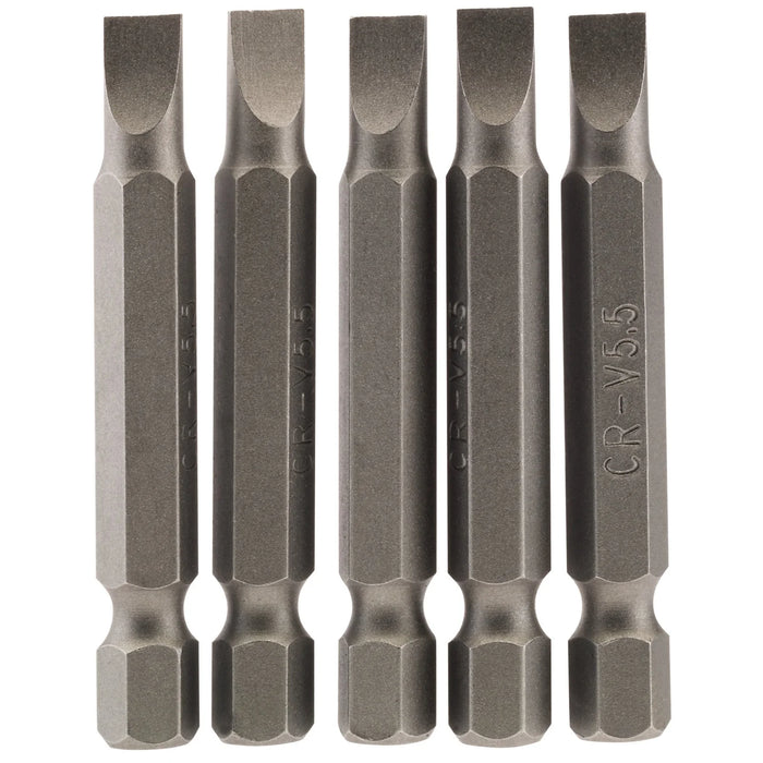 Draper Plain Slot Insert Bit, , 1/4" Hex, 50mm Long (Pack of 5) 3-8mm