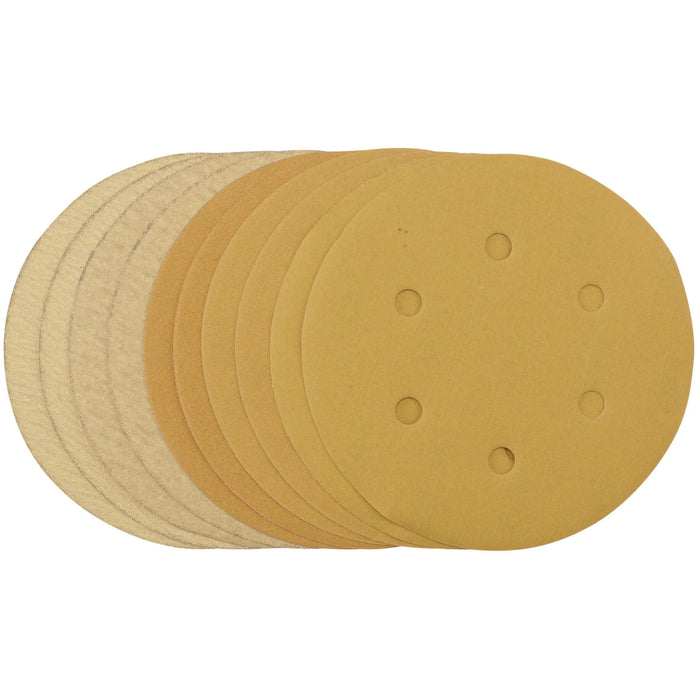Draper Gold Sanding Discs with Hook & Loop, 150mm, Assorted Grit - 120G, 180G